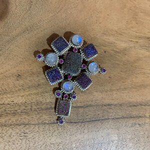 Nicky Butler Amethyst/Druzy Silver Cross Pin/Pndnt
